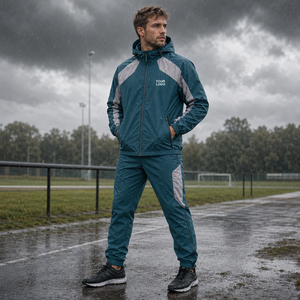 Unisex <b>Teal</b> Solid Color Custom Lightweight Hooded Tracksuit Set With Side Pockets Drawstring Waist Sporty Style Men's Tracksuit - Product Image 3
