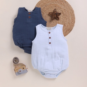 Premium Quality Organic <b>Muslin</b> Bubble Romper Pack of 2 Ice Melt and Navy Color <b>Baby</b> Clothing - Product Image 1