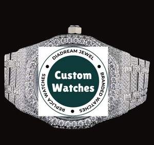 Montre en diamant Moissanite au design unique pour les couples, ensemble de montres de luxe assorties avec montre Hip Hop personnalisée brillante - Product Image 1