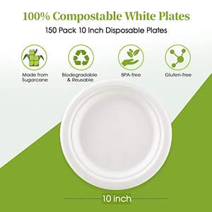 Assiettes en papier 100 % compostables de 10 pouces, résistantes, imperméables, jetables, biodégradables, écologiques, sans danger pour les aliments, en bagasse de canne à sucre - Product Image 6