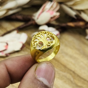 แหวนลายตราประทับแบบโบโฮ ลวดลายต้นไม้ ทองเหลืองชุบทอง 18k สำหรับผู้หญิง ดีไซน์สวยงามทันสมัย ขายส่ง/OEM/ODM - Product Image 2