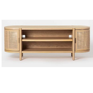 Consola de TV de Madera de Teca con Puertas Tejidas de Mimbre - Product Image 1