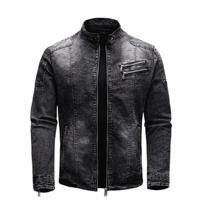 Veste en jean pour homme 100% lavable, col montant, respirante, imperméable, design vieilli - Product Image 1