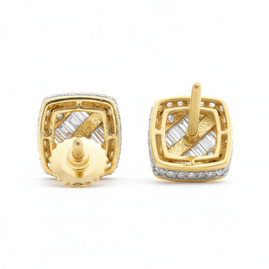 Boucles d'oreilles clous en or jaune 10 carats, 0,33 ct, pierres naturelles rondes et taille baguette 7 mm, bijoux fins pour femme - Product Image 2