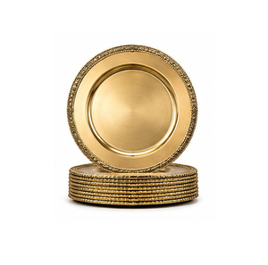 Assiette de présentation ronde en métal doré, design massif fait main, avec bordure ornée, pour plats de fête, style glamour, assiette décorative - Product Image 2