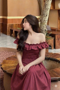 Custom Vintage A-Line <b>Spaghetti</b> <b>Strap</b> Mini Bow off Shoulder Woven Daily Natural Waist Dress for OEM Women Summer Wear - Product Image 3