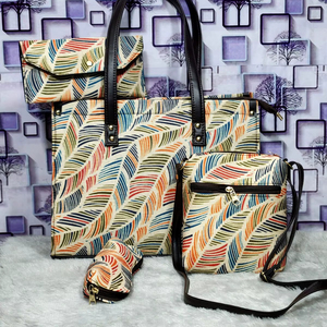 Ensemble de sacs à main pour femmes, 4 pièces, sac fourre-tout imprimé feuilles avec sac à bandoulière, sac à main et portefeuille - Product Image 1