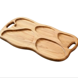 ถาดไม้สำหรับของว่าง - ถาดแบ่งช่องใส่ของว่างลายแบบนามธรรมพร้อมหูจับ ถาดเสิร์ฟไม้แอชสำหรับงานจัดเลี้ยงและงานปาร์ตี้ - Product Image 1