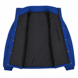 Custom Logo Thick Color Block Streetwear Mens Puffer Coat Warm Polyester Padding Stand Collar Zipper Closure Winter Jacket - Product Image 4