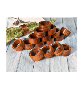 Ronds de serviette de luxe en bois d'acacia, décoration de table pour fêtes, mariages et usage domestique. - Product Image 4