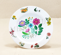 Assiette de présentation en acier inoxydable avec motif floral émaillé |   Assiette de service ronde décorative pour la mise en table, la restauration et les événements