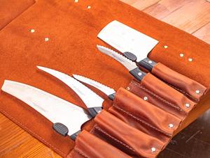 High Quality Durable Genuine Leather Classic Portable Lightweight Knife Roll Set 4-6 Compartments for Travel Knife Protection - Product Image 3