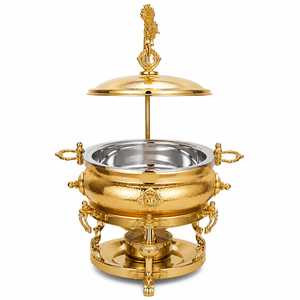 Plat à réchaud de luxe en laiton pur plaqué or avec revêtement céramique antiadhésif, casserole couverte de 24 cm de diamètre, lavage à la main uniquement - Product Image 2
