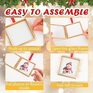 Cadre photo miniature classique en laiton et verre, finition dorée, pour décoration de Noël, cadre photo à suspendre, décorations dorées - Product Image 5