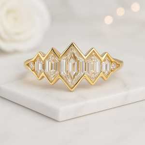 Lab Grown 3.00CT Hexagon Cut Diamond Five Stone <b>Ring</b> For Women's 14K Solid Gold Fine Engagement Surprise Gift For Lovers - Product Image 1