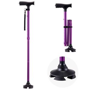 Bastone da Passeggio Regolabile in Alluminio con 8 Livelli di Altezza, Base Girevole a 4 Punte, Impugnatura in PVC, Luci LED - per Uso Esterno - Product Image 1