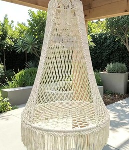 Fauteuil suspendu en macramé bohème |   Fauteuil suspendu en coton fait main |   Siège suspendu bohème pour intérieur et extérieur |   Décoration de jardin et de patio - Product Image 1