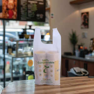 <b>Compostable</b> Corn Starch T Shirt <b>Bag</b> Biodegradable Plastic Free Shopping Carrier for Supermarket Restaurant Takeaway - Product Image 1