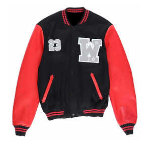 Veste universitaire unisexe noire et rouge, couleur personnalisée, avec logo et numéro 23, design patch, style streetwear, 100% laine, ceinture, vêtement d'hiver, OEM - Product Image 4