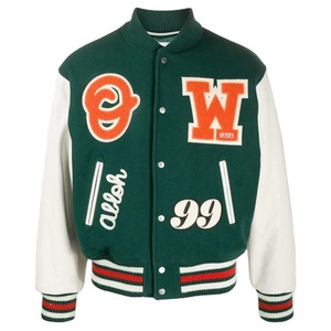 2026 Winter High Street Fashion <b>Men's</b> <b>Baseball</b> Varsity <b>Jacket</b> Cool Slim Black 100% Wool Eco-Friendly O-Neck Patchwork Front - Product Image 1