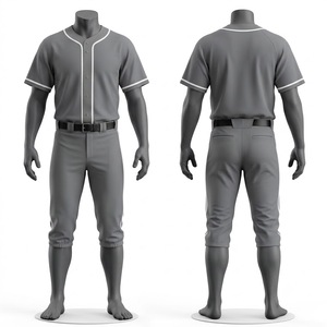 Custom Men's <b>Baseball</b> Uniform Set Gray Jersey Pants Button Closure Breathable Regular Fit All Seasons Team Apparel - Product Image 1