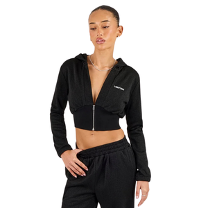 Womens Cropped Full Zip Hooded Tracksuit Set Slim Fit Long Sleeve Top Wide Leg <b>Trouser</b> Elastic Waist Two Piece Streetwear - Product Image 3