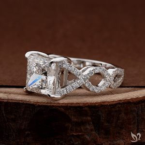 3CT Princess Cut Lab Diamond Engagement <b>Ring</b> IGI Certified <b>Split</b> Pave Twist Band in 10K White Gold - Product Image 2