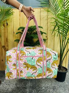 Premium Quilted Embroidered Cotton Travel Duffle <b>Bag</b> Handmade Spacious Weekender <b>Overnight</b> Luggage Tote - Product Image 2