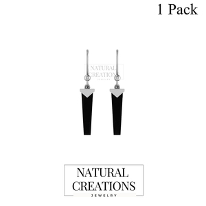 Premium Real Pure 925 Sterling Silver Black <b>Onyx</b> Pencil Shape Dangle <b>Earrings</b> Bezel Setting Trendy Wedding Party Gift - Product Image 2