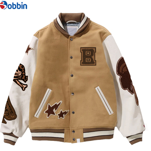 Blouson universitaire homme avec broderie et lettres brodées sur le devant, col rabattu, style preppy automne, coupe classique, veste de baseball - Product Image 1