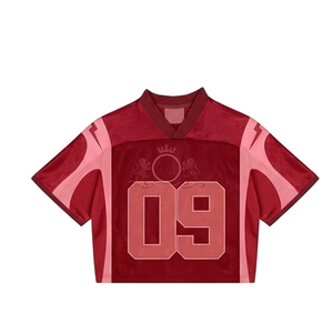 Maillot de football personnalisé pour homme, col en V, manches courtes, respirant, en maille polyester, numéro 09, design d'équipe rouge, vêtements toutes saisons - Product Image 2