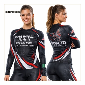 เสื้อรัดกล้ามเนื้อแบบสั่งทำพิเศษพร้อมลายพิมพ์แบบ Sublimation ผ้า Spandex/Polyester ป้องกันรังสียูวี 50+ แห้งเร็ว พร้อมแบบจำลองสำหรับ MMA & BJJ No Gi - Product Image 1