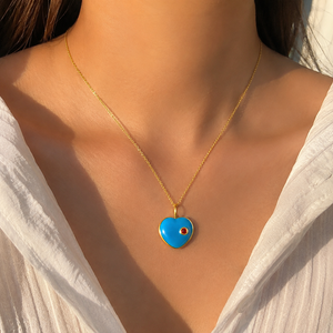 Collier pour femme en forme de cœur plaqué or 18 carats avec pendentif œil de chat bleu style punk, serti clos, chaîne réglable, cadeau pour elle - Product Image 2