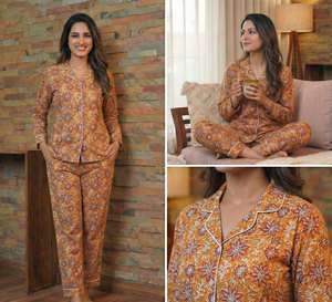 ชุดนอนผ้าฝ้ายพิมพ์ลายดอกไม้แบบอินเดีย สำหรับฤดูร้อนและฤดูใบไม้ผลิ เนื้อผ้านุ่ม เหมาะเป็นของขวัญสำหรับเธอหรือเพื่อนเจ้าสาว - Product Image 4