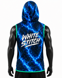 Sudadera sin mangas con capucha de mezclilla para hombre White Stitch, con estampado de rayo azul bordado, transpirable, de secado rápido, estilo urbano, corte holgado - Product Image 4