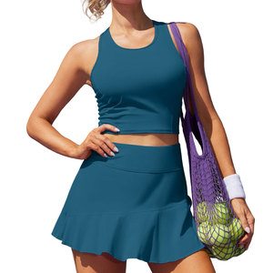 Women Tennis Skirt <b>Set</b> High Waist Pleated Skirt With Matching Sports Top Outfit Breathable Women Tennis Skirt <b>Set</b> - Product Image 1