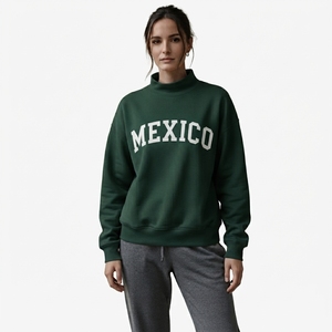 Sweat-shirt à col montant vert foncé pour femme, coupe oversize, épaules tombantes, en molleton de coton, style streetwear décontracté, avec lettre ODM sur le devant - Product Image 1