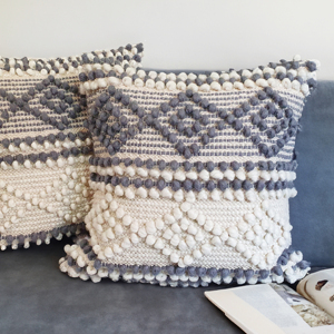 24 x 24 Inches Oversized Wool Diamond Cushion Cover – Cotton & Wool Geometric <b>Decorative</b> Square Throw <b>Pillow</b> - Product Image 1