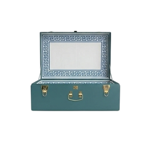 Coffre de rangement moderne à couvercle, rectangulaire, de taille moyenne, en cuir, multifonctionnel, pour l'organisation de la maison, intérieur floral rose, quincaillerie dorée - Product Image 6