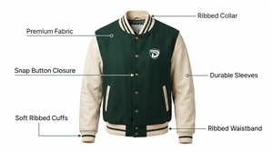 Veste de sport verte pour homme, manches crème, logo brodé, fermeture boutonnée sur le devant, style preppy, vêtement d'extérieur pour l'automne - Product Image 5
