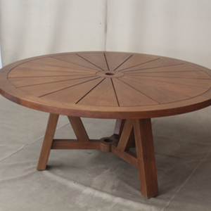 Table à manger ronde de luxe au design contemporain pour l'extérieur, en teck naturel, mobilier de patio - Product Image 2