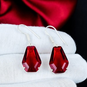 <b>Red</b> Garnet 925 Sterling Silver <b>Earrings</b> Handmade Coffin Shape Gemstone <b>Earrings</b> Antique Style Jewelry Gift For Her - Product Image 4
