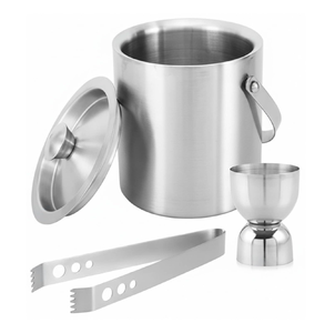 Seau à glace en acier inoxydable au design moderne avec couvercle en cuir marron, pour boissons, avec couvercle rond effet miroir, prix attractif - Product Image 4