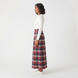 Jupe en flanelle à carreaux en coton pour femme, longueur cheville, avec poches, taille normale, coupe ample, style streetwear, pour l'hiver - Product Image 3