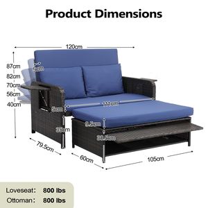 Set Divano Letto da Esterno in Rattan 2 in 1 con Divanetto in Vimini, Vassoio Laterale Retrattile, Pouf Multiuso Regolabile a 5 Livelli per Uso Esterno - Product Image 2