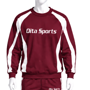 Ensemble de survêtement unisexe bordeaux avec sweat-shirt à col rond et pantalon de jogging, rayures contrastées, tenue de sport décontractée pour l'entraînement - Product Image 3
