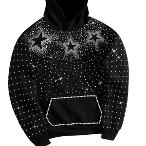 Sudadera con Capucha Personalizada con Estrellas de Diamantes de Imitación – Sudadera Negra con Diseño de Estrellas de Cristal, Sudadera de Lujo Estilo Urbano, Unisex, Logotipo OEM - Product Image 2