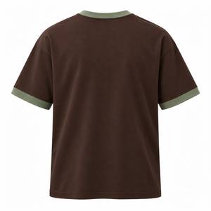 Camiseta Extra Grande para Hombre, Color Marrón con Ribete Verde en Contraste, Manga Corta, Cuello Redondo, Tejido Jersey Informal - Product Image 3