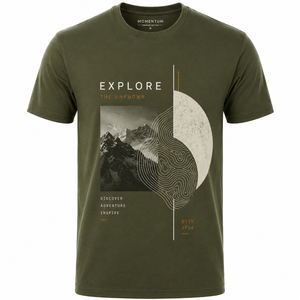 T-shirt à manches courtes pour homme, vert olive, col rond, coupe classique, tissu en molleton, 100% coton, écologique, imprimé décontracté sur le devant - Product Image 2