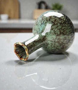 New Arrival <b>Ceramic</b> <b>Vase</b> Wabi Sabi Style Crackled Glaze Handmade Tabletop Decor 8-16 Inches Green Black Finish - Product Image 2